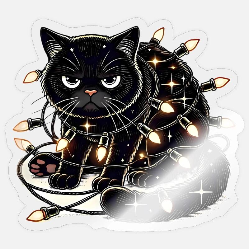 Grumpy Christmas Cat. Miau aber bitte ohne Lametta - Sticker Größe S (10 x 10 cm) - Transparent glänzend
