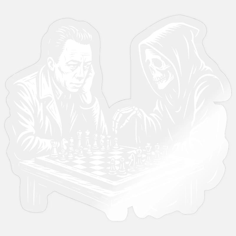 Albert Camus spielt Schach mit Sensenmann - Sticker Größe S (10 x 10 cm) - Transparent glänzend