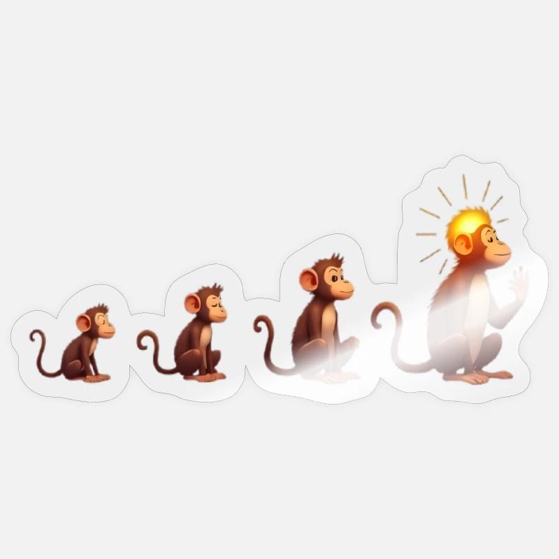Evolution der Affen mit Sonnenkopf - Sticker Größe S (10 x 10 cm) - Transparent glänzend