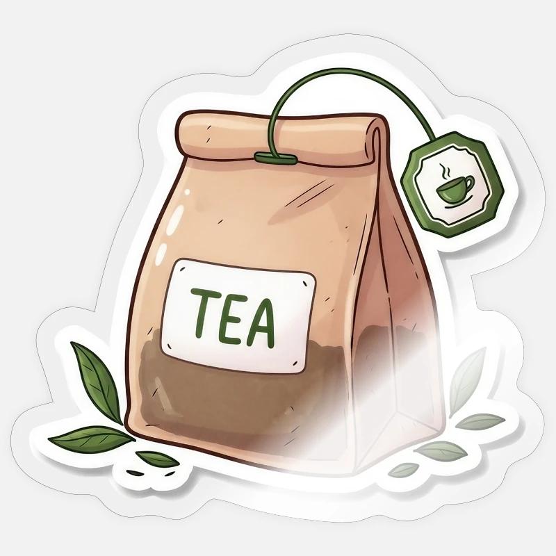 Illustration de sachet de thé - Sticker taille S (10 x 10 cm) - brillant transparent
