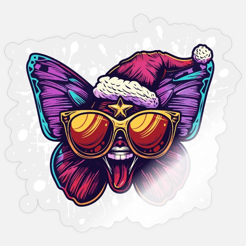 Papillon Noël Drôle - Sticker taille S (10 x 10 cm) - brillant transparent