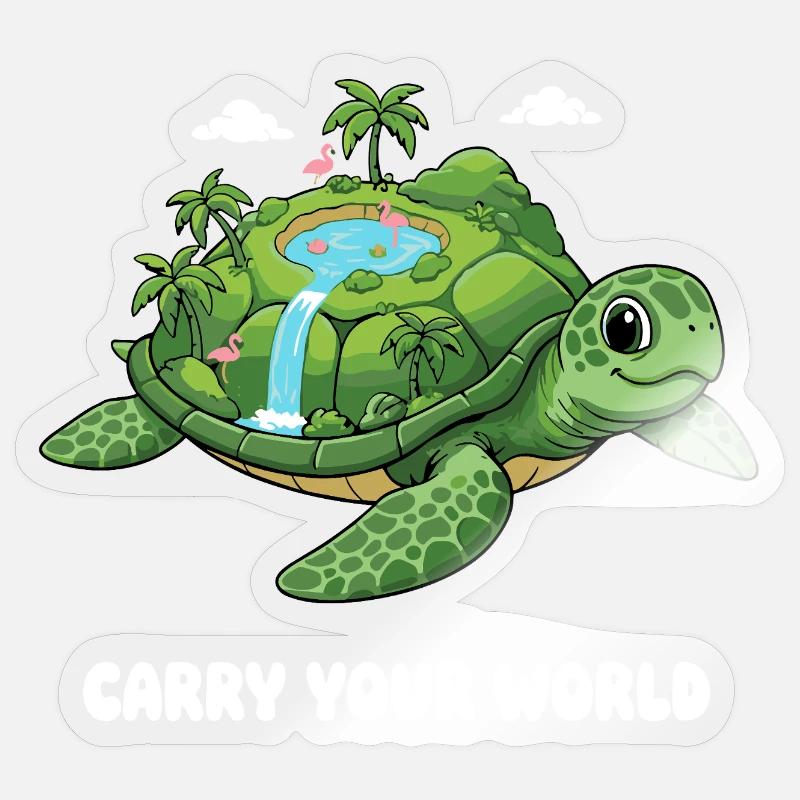 Island turtle with waterfall - Sticker size S (10 x 10 cm) - transparent glossy