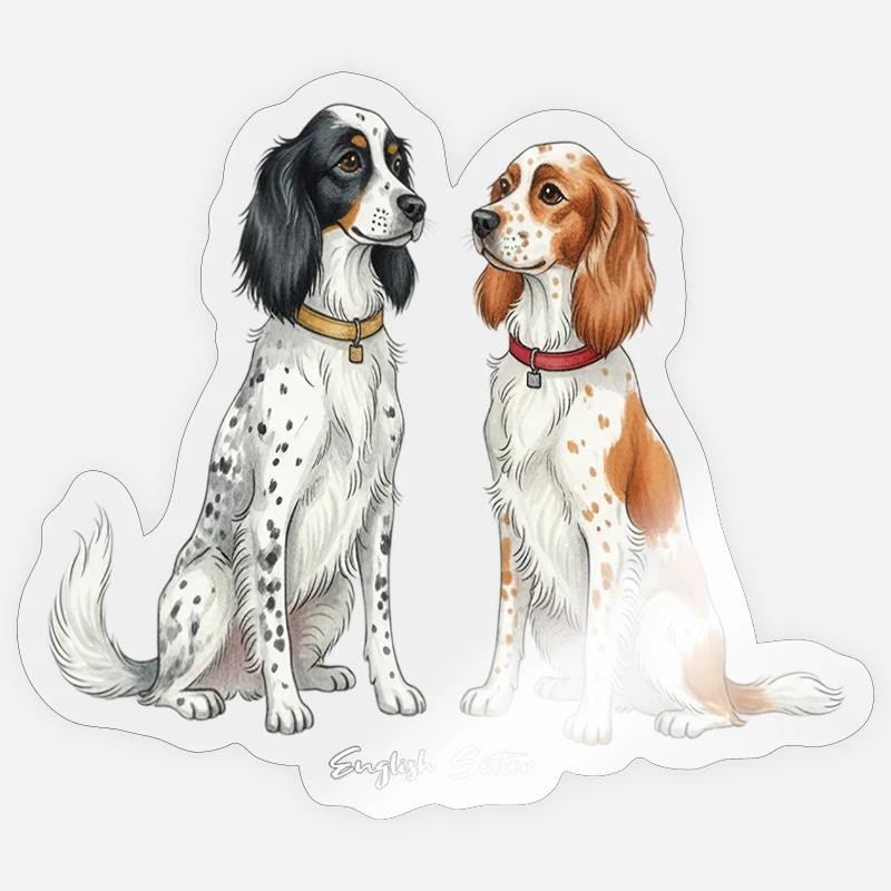 Illustration du setter anglais - Sticker taille S (10 x 10 cm) - brillant transparent
