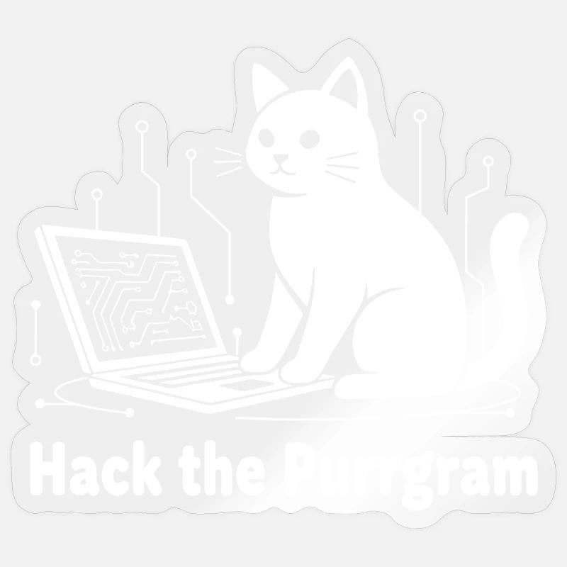 Hack Purrrgram : Humour Cat Tech Sticker taille S (10 x 10 cm)