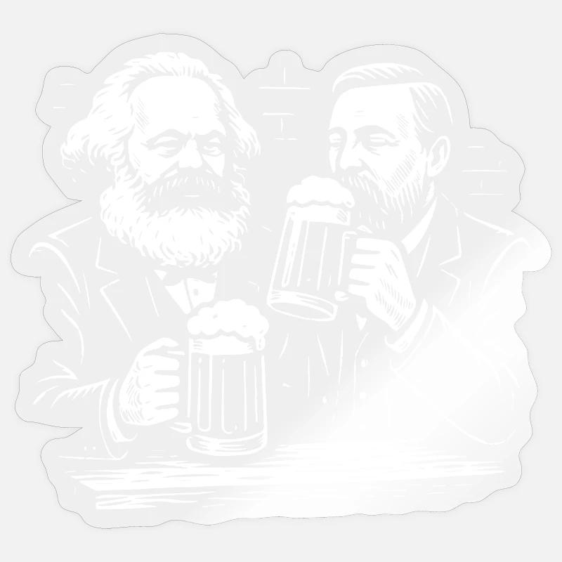 Marx and Engels drinking beer - Sticker size S (10 x 10 cm) - transparent glossy