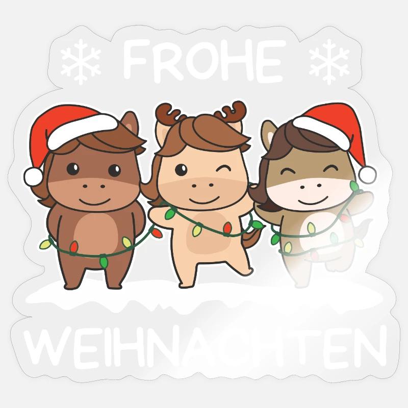 Frohe Weihnachten Pferd Heiligabend Pferde - Sticker Größe S (10 x 10 cm) - Transparent glänzend
