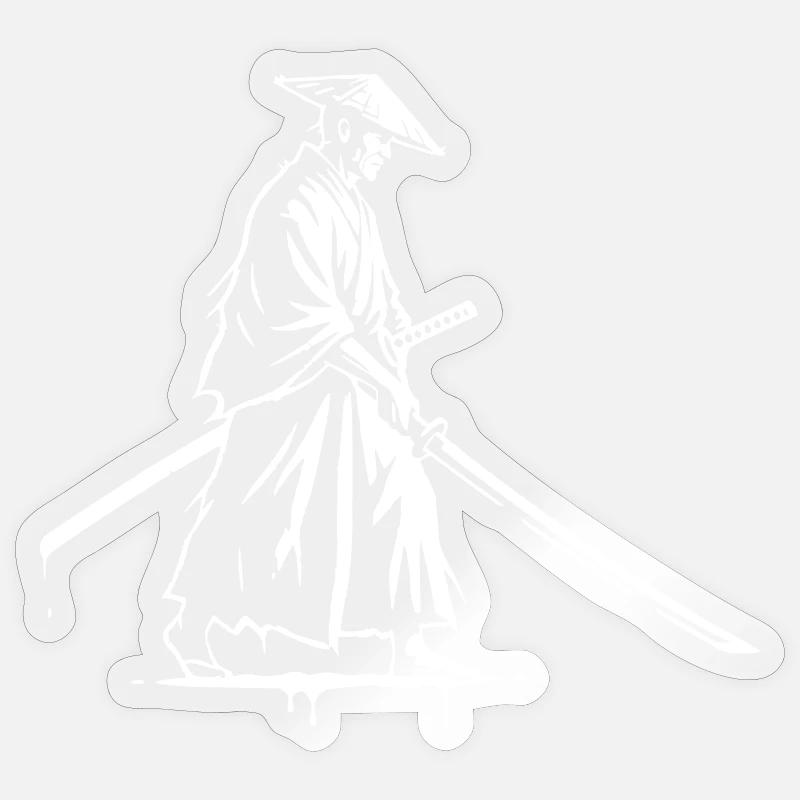Ronin Samurai Zeichnung Ink Vektor - Sticker Größe S (10 x 10 cm) - Transparent glänzend