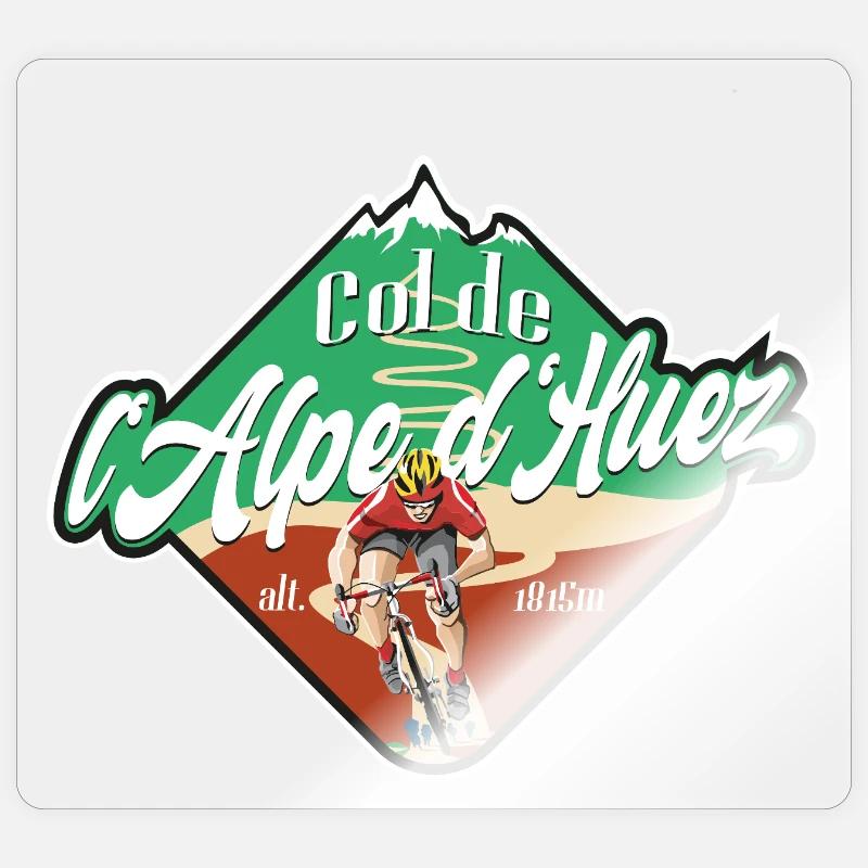 Col de l'Alpe d'Huez Radfahrer - Sticker Größe S (10 x 10 cm) - Transparent glänzend