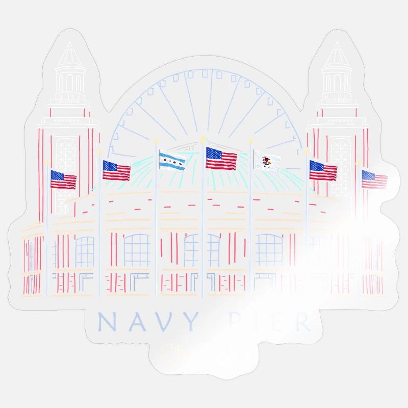 Chicago, Navy Pier Hand Drawn - Sticker size S (10 x 10 cm) - transparent glossy