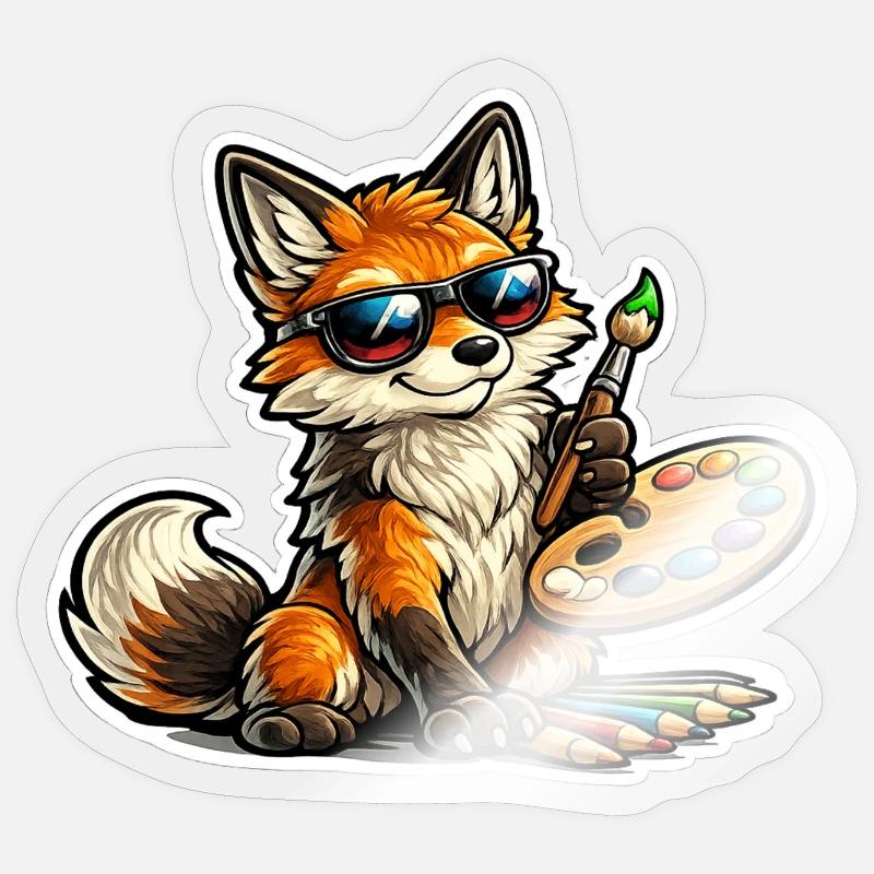 Naughty Fox Painter with Palette - Sticker size S (10 x 10 cm) - transparent glossy