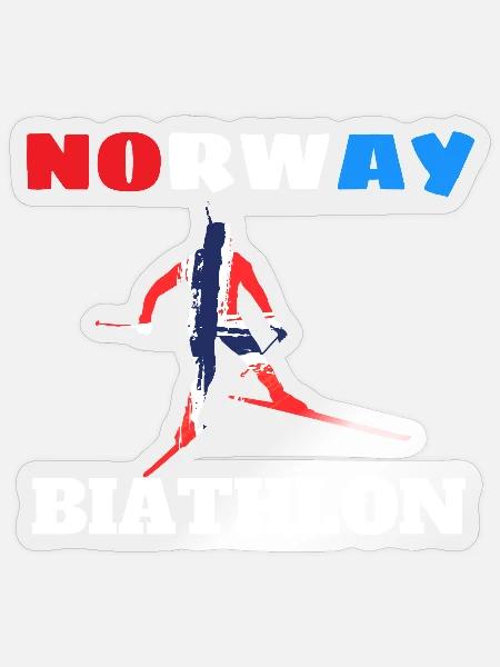 Biathleten-Silhouette mit norwegischer Flagge - Sticker Größe S (10 x 10 cm) - Transparent glänzend