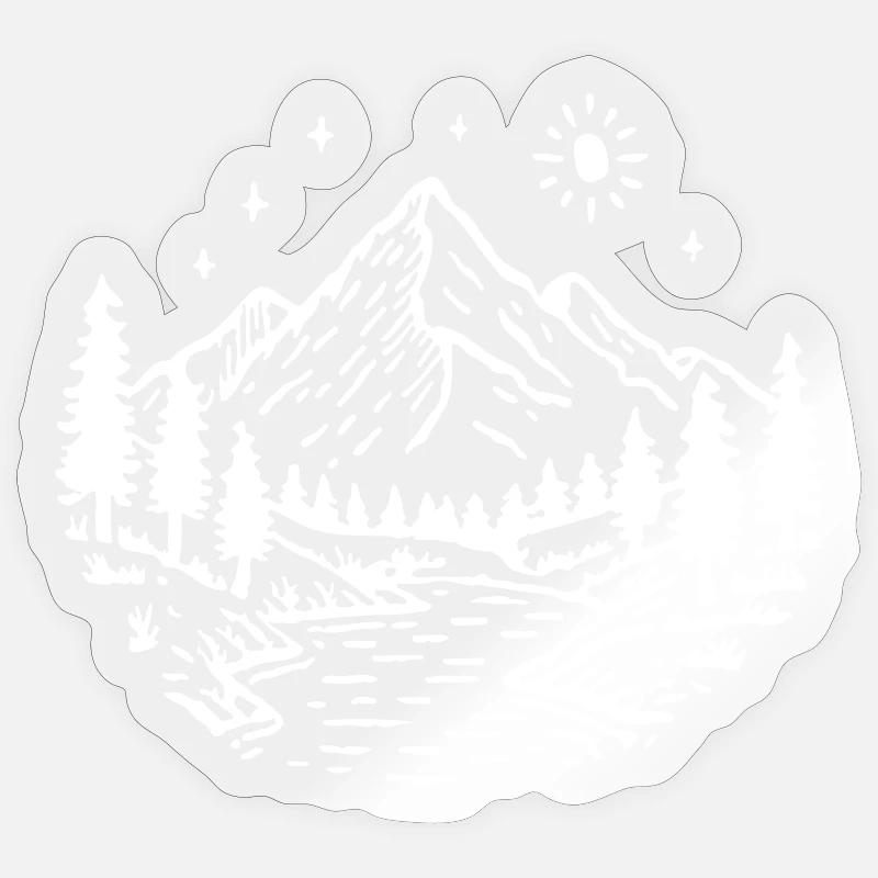 Berge Landschaft Wald - Sticker Größe S (10 x 10 cm) - Transparent glänzend