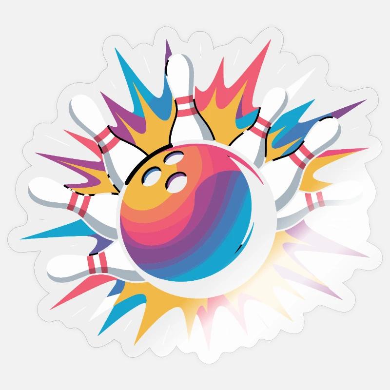 Bowling Ball Strike Mit Bunter Explosion Und Pins - Sticker Größe S (10 x 10 cm) - Transparent glänzend