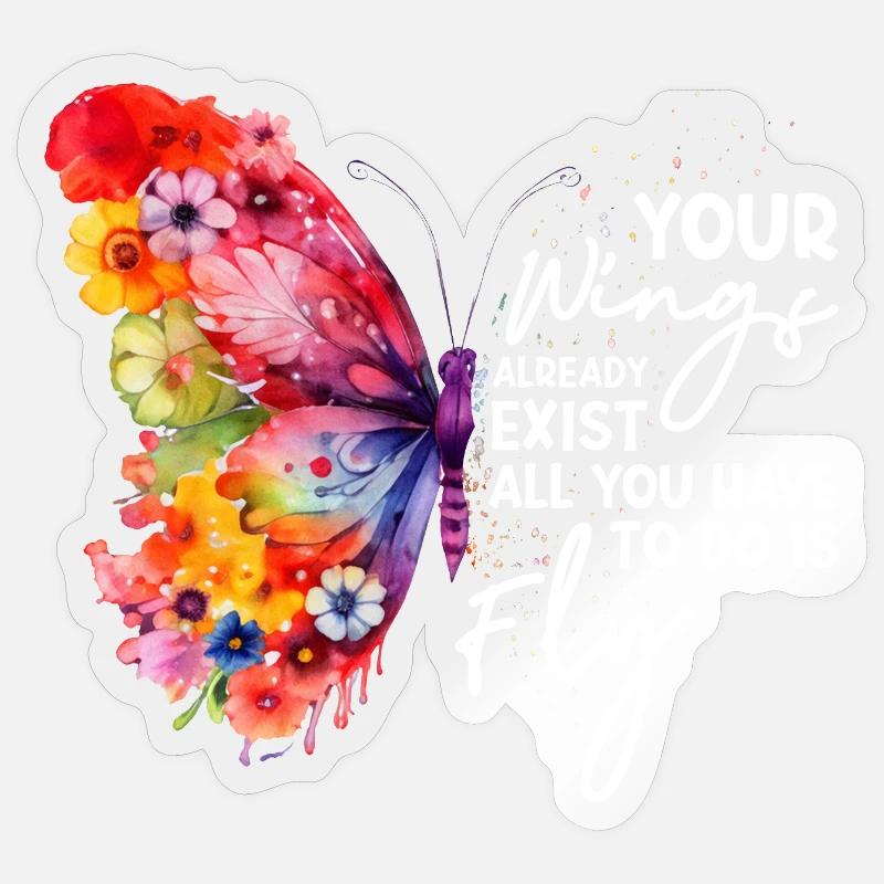 Graphique inspirant de fan papillon - Sticker taille S (10 x 10 cm) - brillant transparent
