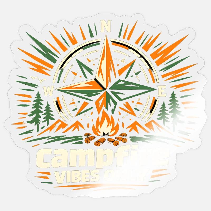 Lagerfeuer Kompass Vibes - Sticker Größe S (10 x 10 cm) - Transparent glänzend