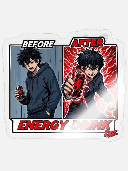 Vorher Nachher Energie-Drink Comic - Sticker Größe S (10 x 10 cm) - Transparent glänzend