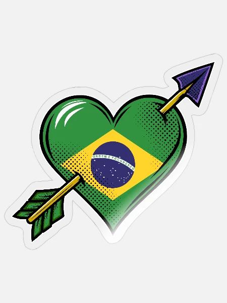 Brasilien Flagge Herz mit Pfeil - Sticker Größe S (10 x 10 cm) - Transparent glänzend