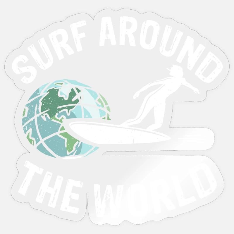 SURF autour du monde - Sticker taille S (10 x 10 cm) - brillant transparent