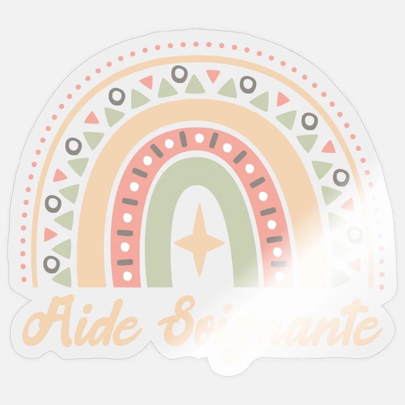 Cadeau Aide Soignante. Boho Rainbow aide soignante - Sticker taille S (10 x 10 cm) - brillant transparent