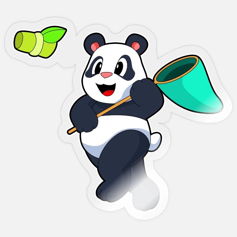 Panda Landing Net Bambou - Sticker taille S (10 x 10 cm) - brillant transparent