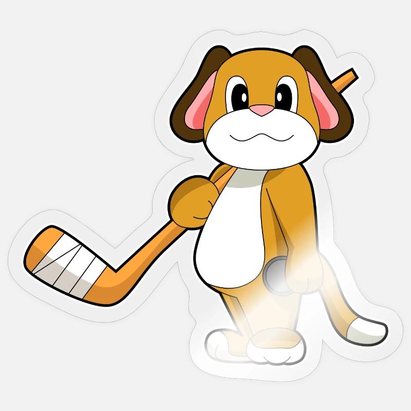 Hund Eishockey Eishockeyschläger - Sticker Größe S (10 x 10 cm) - Transparent glänzend