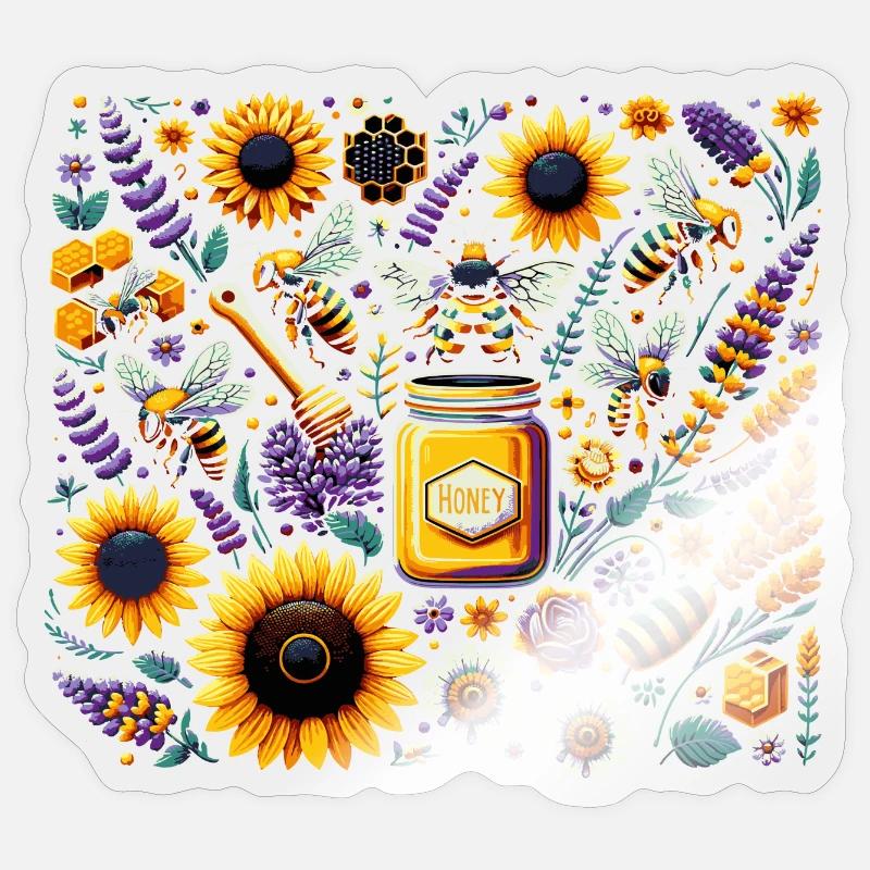 Vibrant, colorful artwork with bees Sticker size S (10 x 10 cm)