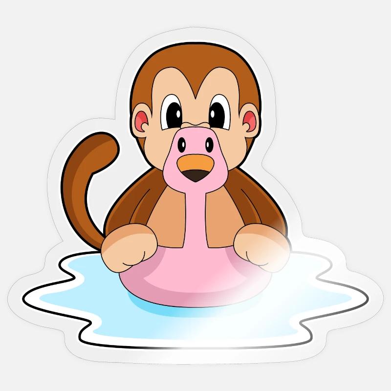 Singe Flamingo - Sticker taille S (10 x 10 cm) - brillant transparent