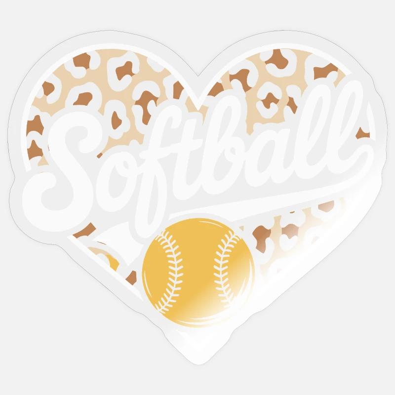 Leopard pattern softball heart design Sticker size S (10 x 10 cm)