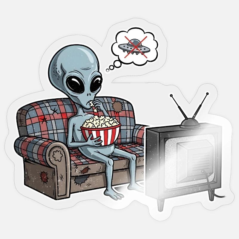 Alien Comic Lazy Cadeau - Sticker taille S (10 x 10 cm) - brillant transparent