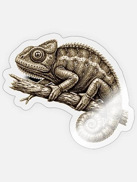 Chamäleon Illustration im Vintage-Stil - Sticker Größe S (10 x 10 cm) - Transparent glänzend