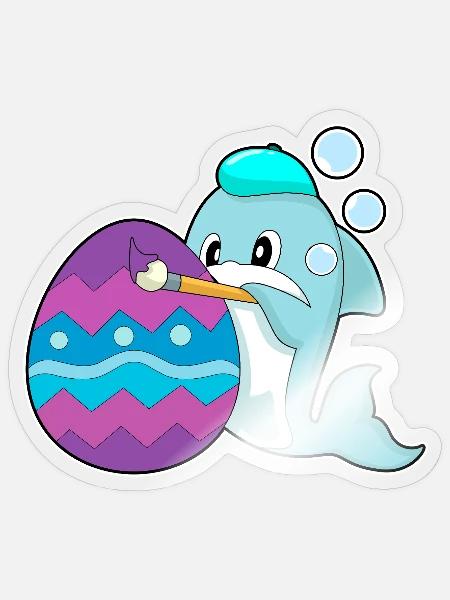 Delfin Ostern Malen - Sticker Größe S (10 x 10 cm) - Transparent glänzend