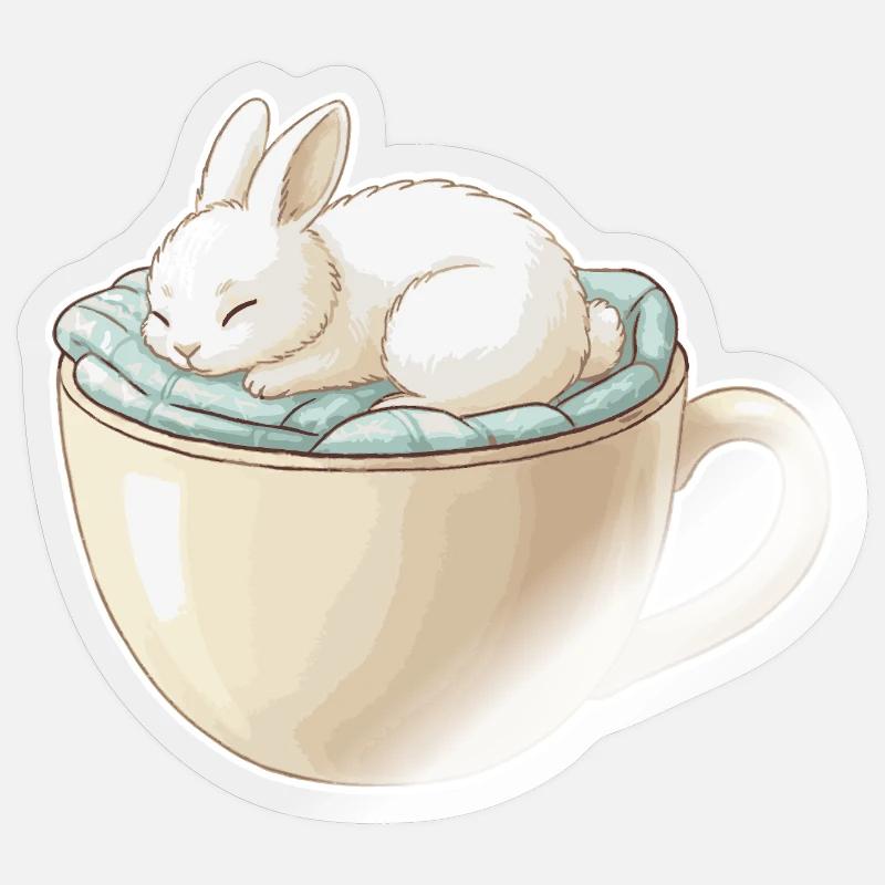 Sleeping rabbit in a cup Sticker size S (10 x 10 cm)
