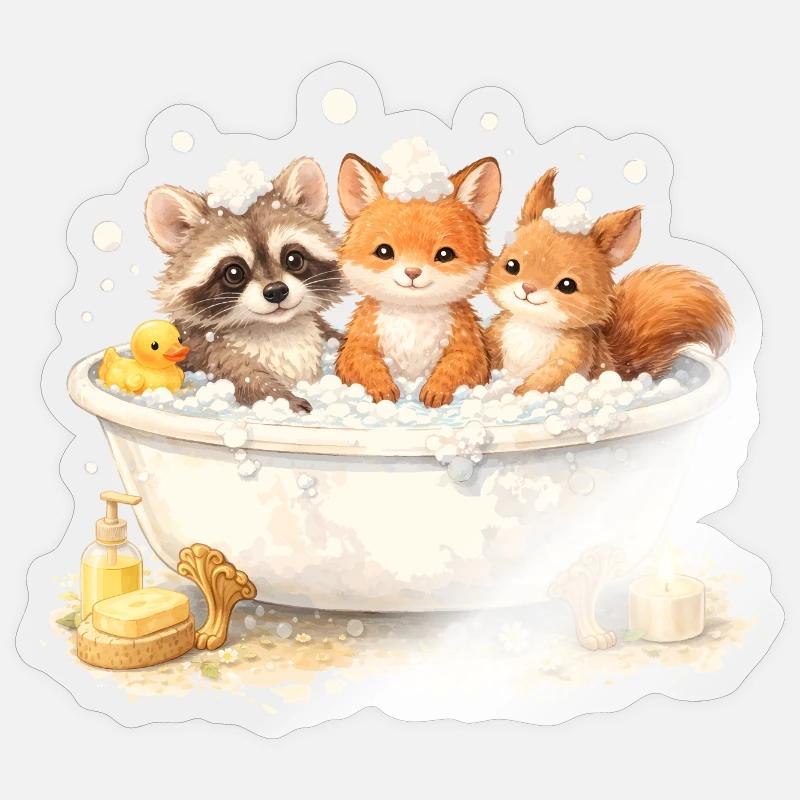Illustration de la baignée d’animaux de la forêt mignons Sticker taille S (10 x 10 cm)