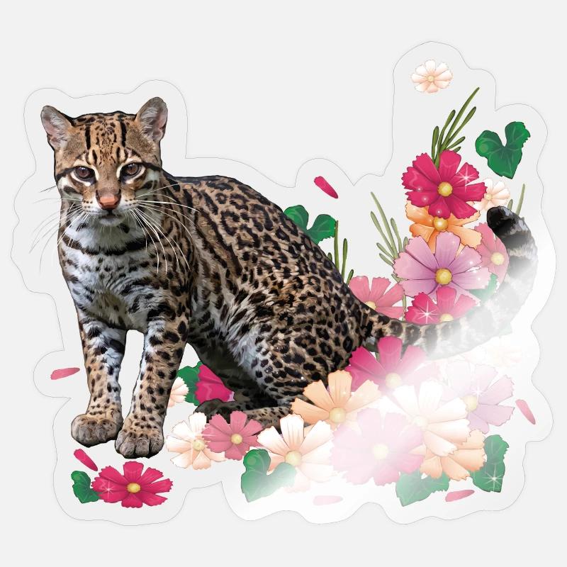 Floral Leopard with Flowers - Sticker size S (10 x 10 cm) - transparent glossy