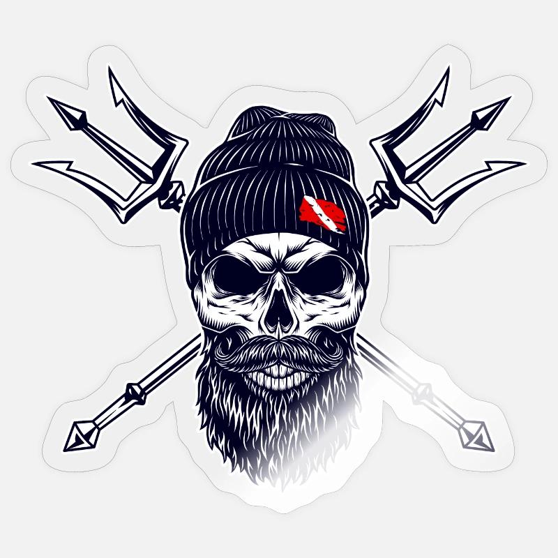 Plongeur Barbu Trident Drapeau Plongée sur Bonnet - Sticker taille S (10 x 10 cm) - brillant transparent