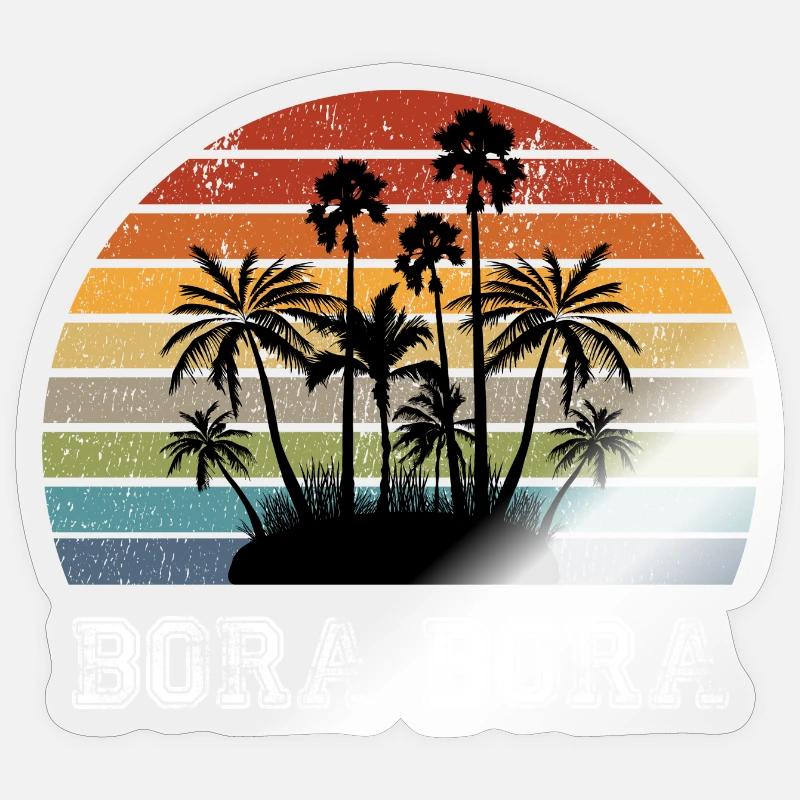 Bora Bora Vintage Design mit Palmen / Geschenk - Sticker Größe S (10 x 10 cm) - Transparent glänzend