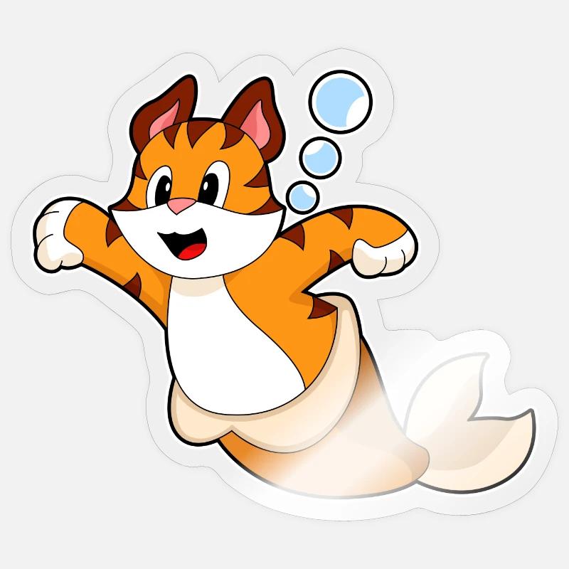 Sirène Tigre - Sticker taille S (10 x 10 cm) - brillant transparent