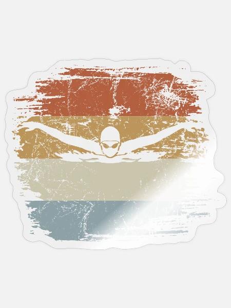 Schwimmen, Butterfly, Schwimmbad, Retro, Vintage - Sticker Größe S (10 x 10 cm) - Transparent glänzend