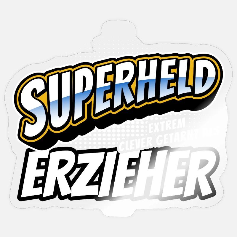 Superheld, clever getarnt als Erzieher - Sticker Größe S (10 x 10 cm) - Transparent glänzend