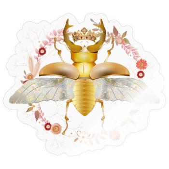 goldfarbener Hirschkäfer mit Krone und Blüten - Sticker Größe S (10 x 10 cm) - Transparent glänzend - Vorne