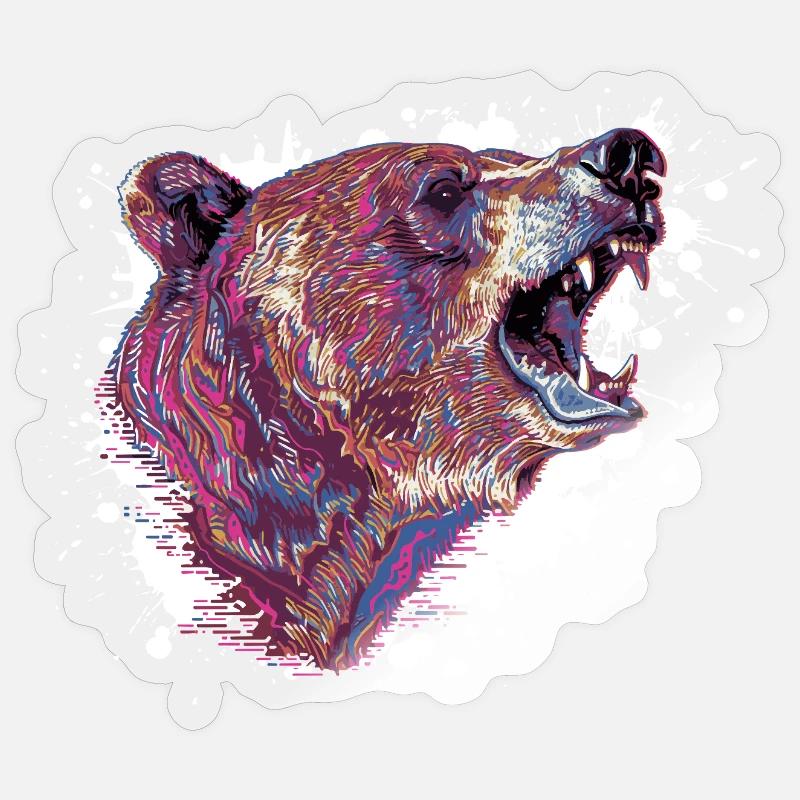 Neon Splash Bear Head Sticker size S (10 x 10 cm)