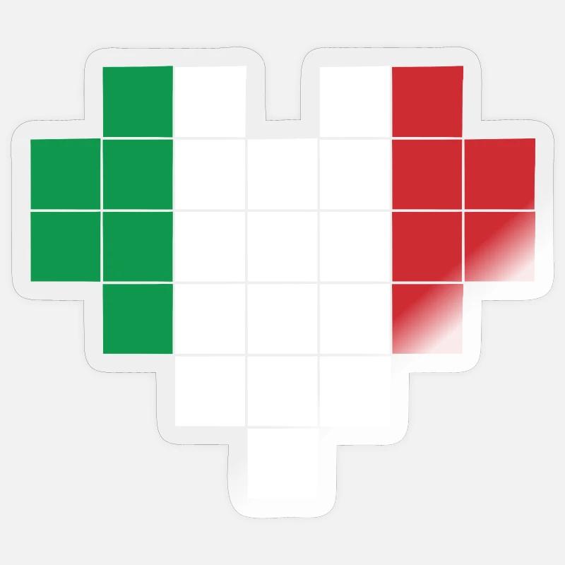 Pixel Heart Drapeau de l’Italie - Sticker taille S (10 x 10 cm) - brillant transparent