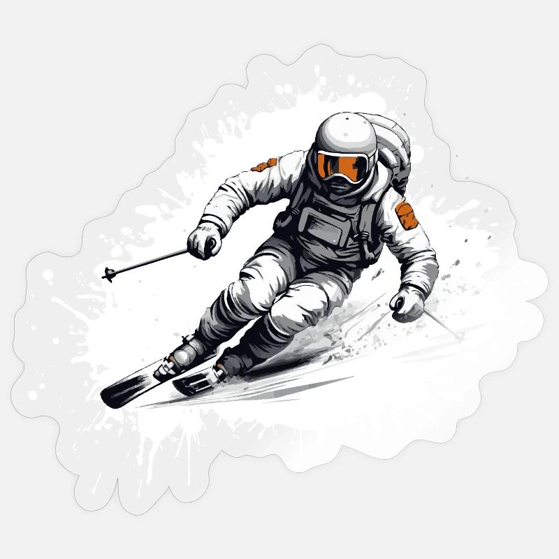 Astronaut Ski Skiing - Sticker size S (10 x 10 cm) - transparent glossy