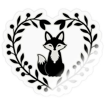 Renard mignon dans une couronne de feuilles - dessiné à la main - Sticker taille S (10 x 10 cm) - brillant transparent - Devant