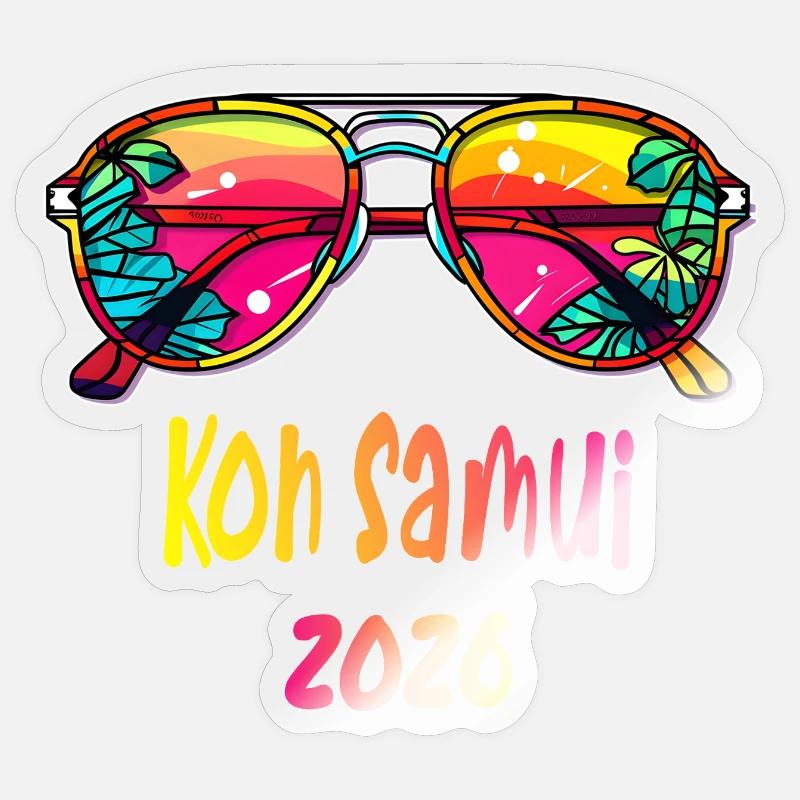 Koh Samui 2026 Neon Sunglasses - Sticker size S (10 x 10 cm) - transparent glossy