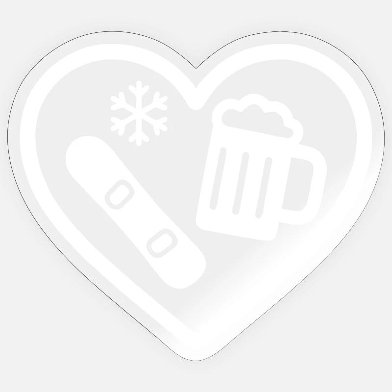 Bière de snowboard Heart - Sticker taille S (10 x 10 cm) - brillant transparent