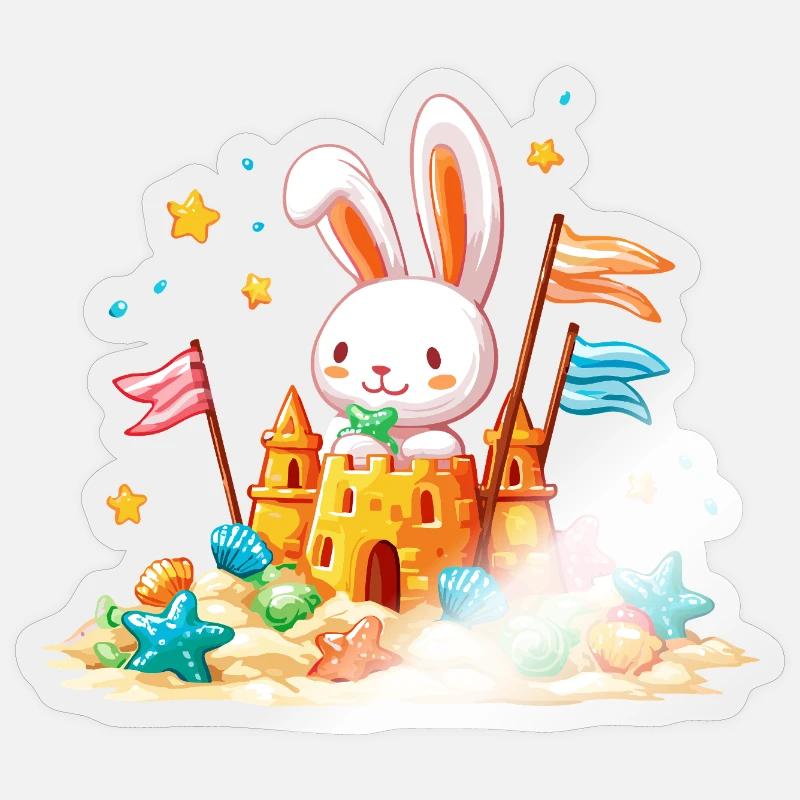 Bunny on the Beach Sandpit - Sticker size S (10 x 10 cm) - transparent glossy