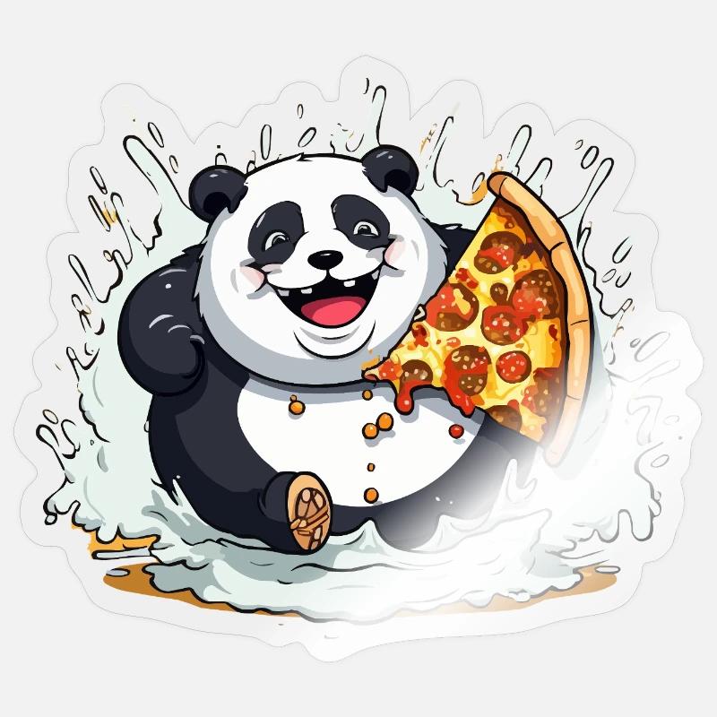 Panda Pizza Splash Cartoon - Sticker size S (10 x 10 cm) - transparent glossy