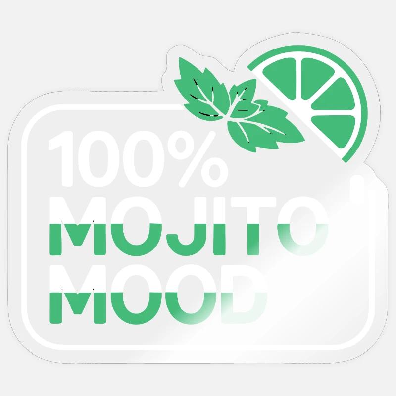 100 % Mojito Mood Summer Cocktail Party Lime Mint - Sticker taille S (10 x 10 cm) - brillant transparent