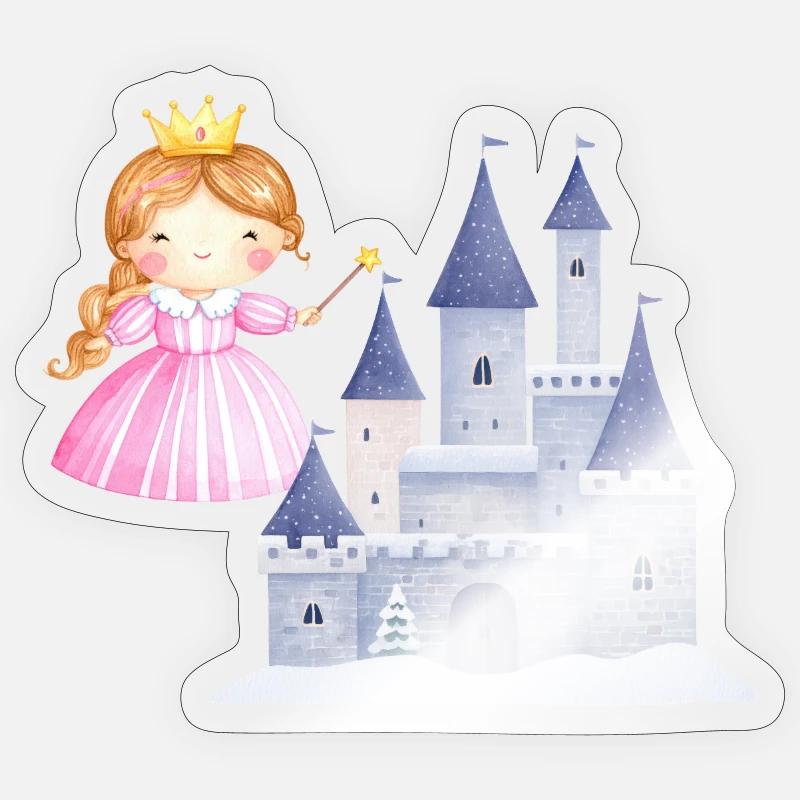 Princesse devant le château de neige Sticker taille S (10 x 10 cm)